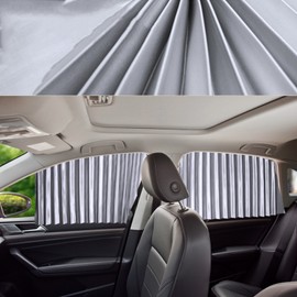 4Pcs Car Curtains Car Side Window Sunshade Curtain Magnetic Rail Sun Shades Window Covers Universal for Most CarsSilvery