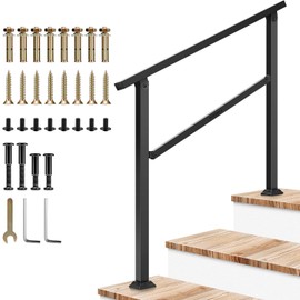 VIVOSUN Outdoor Handrail, 3 Step Stair Handrail, 40" x 36" Fits 1 to 3 Steps, Wrought Mattle Iron Handrail for Concrete Steps, Porch Steps, One-Step Assembly, Black