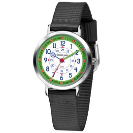 Jacques Farel Happy Learning Children's Watch Learning Watch Boys Analogue Quartz Metal Textile Strap KOP 08, black, Strap.