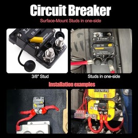 T Tocas T Tocas 50A Amp Circuit Breaker with Manual Reset - 3/8" Stud IP67 Waterproof (12V-72V DC) for Marine Trolling Motors, Boats, ATV/UTV - Heavy Duty Overcurrent Protection UL Certified