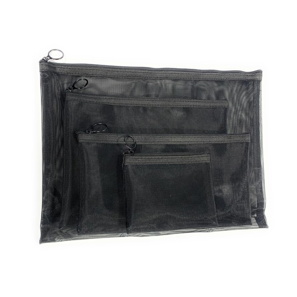 4 x Black See Through Mesh Exam Pencil Case Plastic