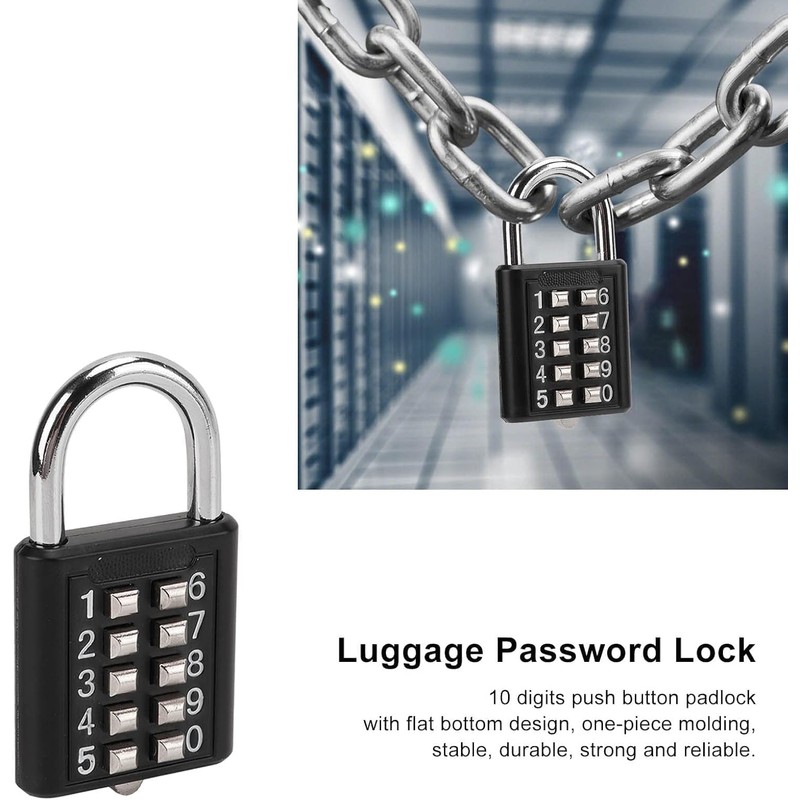 Combination Lock, 10 Digits Push Button Padlock Luggage Lock Gym