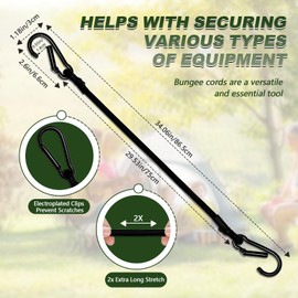 4 Pack Bungee Cords with Carabiner, 34.06 Inch Heavy Duty Bungee Cords with Carabiner, High Elastic Ropes with Carabiner Hooks for Life and Outdoor Activities, for Camping, Clotheslines, Tarps, Bike