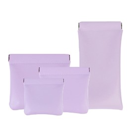 AJOJO 4 Pcs Lambskin Pocket Cosmetic Bags, 4 Size Waterproof Portable No Zipper Self-Closing Cute Small Makeup Pouch for Women, Pu Leather Bag for Cosmetics Headphones Jewelry (Purple)