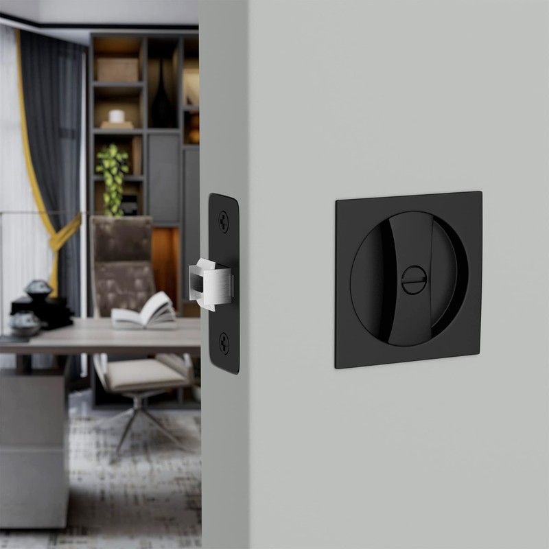Haidms 2 Pack Matte Black Pocket Door Lock and Handle