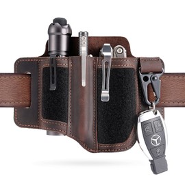 VIPERADE PL3 EDC Leather Sheath for Belt,Multitool Sheath with Velcro Area,EDC Pocket Organizer for Men,Flashlight Holster with Pen Holder,Multitool Holster Belt Organiser with Key Holder(A-Brown)