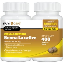 NUVICARE Senna Tablets - 8.6 mg Sennosides - Senna Laxative Tablets, for Occasional Constipation Relief, Natural Senna Leaf Vegetable Laxatives for Constipation (2 Pack)