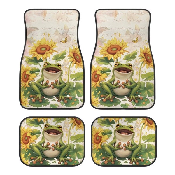 Talayituse Frog Sunflower Butterfly Print Car Carpet Anti-Slip Waterproof Car