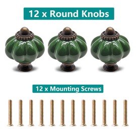 Seimneire 12pcs Dark Green Vintage Ceramic Cabinet Knobs and Drawer Pulls with Mounting Screws