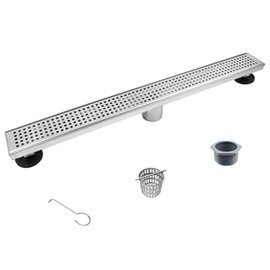 Bernkot Linear Shower Drain 26", 304 Stainless Steel Floor Drain with Grid Drain Cover & Hair Strainer, Rectangular Shower Drain w/CUPC Certified, Brushed