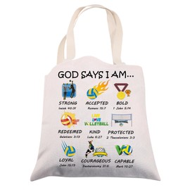 ENSIANTH Christian Volleyball Gifts God Says I Am Volleyball Tote Bag Inspirational Volleyball Gifts for Player Team Lover Coach (christian volleyball tote)