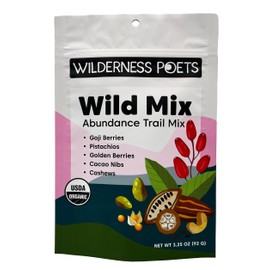 Wilderness Poets, Abundance Wild Mix - Organic Raw Superfood Blend (3.25 Ounce) Cashew, Pistachio, Goji Berry, Cacao, Golden Raisin, Golden Berry Trail Mix