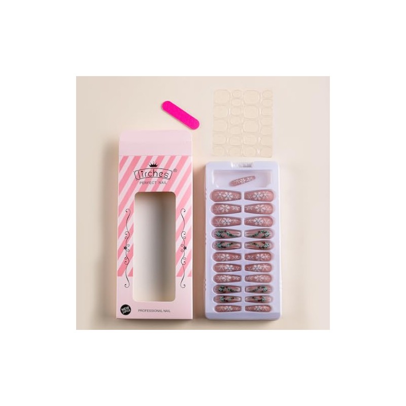 Kit De 24 Uñas Postizas De Gel Francesas A Presión,