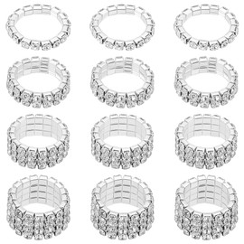 UNICRAFTALE 12Pcs 4 Styles Rhinestone Stretch Rings Crystals Inlaid Ring Thumb Pinky Ring Fashion Crystal Stackable Finger Rings Set Diamond Elastic Ring Accessories for Women Jewelry