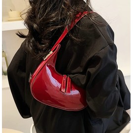 Women's Crescent Shoulder Bags Retro Y2k 90s Hobo Handbags Top Handle Y2k Underarm Bag Fashion Clutch Purses, Red