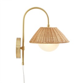 INK+IVY Wall Sconce Lighting - Goose Neck, Metal Base Gold Accent Indoor Light for Living Room, Natural Accent Interior Décor Light, Clear Polarized Cord, in-Line Swtich, Laguna, 13.5" H Gold/Natural