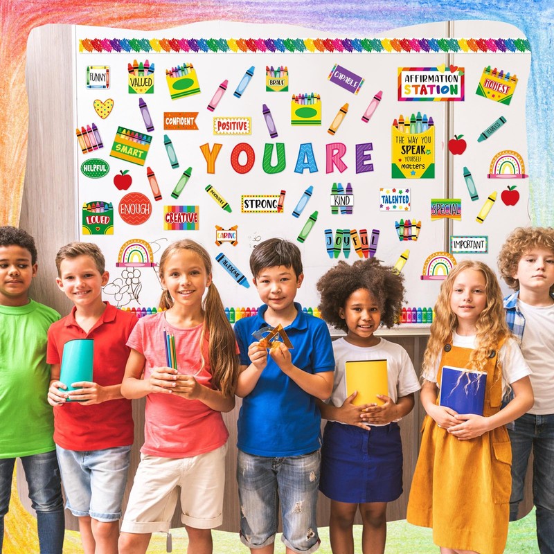 Mooliwe 90 Pcs Crayon Affirmation Station Classroom Bulletin Board Set