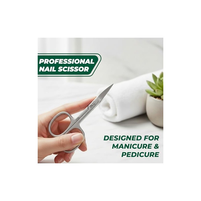 OCBA 3.5" Cuticle Nail Scissor Professional Stainless Steel Curved Blade