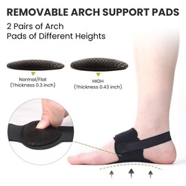 Arch Support Braces for Plantar Fasciitis - Bukihome Upgraded Adjustable Bands & Arch Pads - Non-Slip Barefoot Arch Support t Inserts for Women - Gel Pads for Flat Feet High & Fallen Archs - Black
