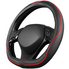 Upgrade4cars D-shape steering wheel cover in red, steering wheel protector, universal, steering wheel cover for summer and winter, car accessories, interior decoration