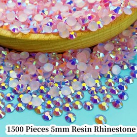 1500pcs 5mm Resin Rhinestone AB Color Round Flatback Jelly Resin Rhinestones Glitter Diamond Stone for DIY Crafts Face Makeup Cups Bottles Tumblers(5mm, 15 Jelly Lt. Pink AB)