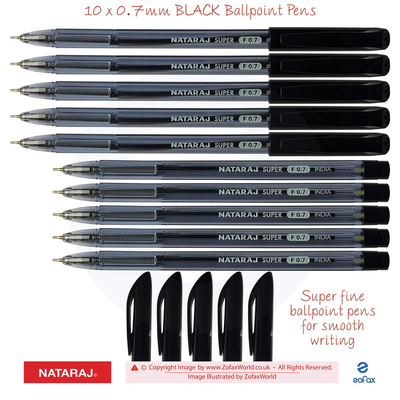 NATARAJ SuperFine Ballpoint Pens Triangular Grip Smooth Writing (10 x
