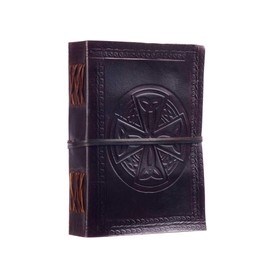 Circular Celtic Cross Leather Journal | 13.5cm x 18.5cm | Handmade, Fair Trade & Eco Friendly Leather Bound Notebook Alternative for Men and Women