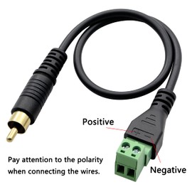 GELRHONR 1Ft RCA Male Plug to AV Screw Terminal Cable,Phono RCA Gold-Plated Male to 2 Screw Terminal Female Audio Speaker Cable-2PCS