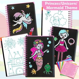 pigipigi Art Craft Activity for Kids: Fun Foil Princess & Unicorn DIY Toy Kit, No Mess Creative Travel Supply Set, Idea Birthday Christmas Valentine Gift for Girl Boy Children 3 4 5 6 7 8 9 Year Old
