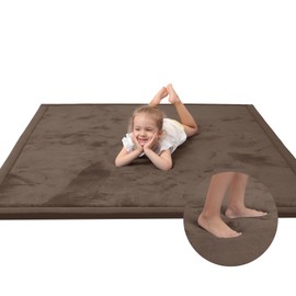 Baby Play Mat for Floor,1.3" Thick Memory foam Tummy Time Mat,Soft Coral Velvet Nursery Rug,Extra Large Non Slip Crawling Mat for Toddlers,Infants,kids,Yoga Mat,Tatami Mat for Living Room(Dark Brown)