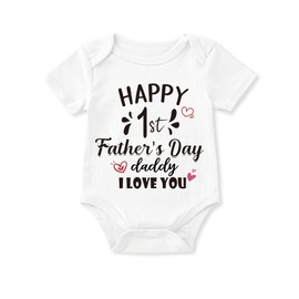 Glimnerize Newborn Happy 1st Father's Day Onesie Infant Cotton White Short Sleeve Bodysuit 0-3 Months