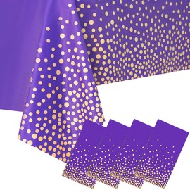 Jepeux 4 Packaging Purple and Gold Plastic Tablecloth, 54 inch x108 inch Rectangular Disposable dot Party Table Cover, Suitable for Birthday, Graduation, Restaurant, Wedding Decoration Tablecloth