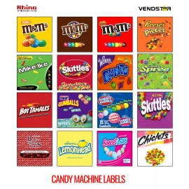 Unbranded (16) CANDY VENDING MACHINE STICKERS LABELS - MEGA VARIETY PACK - 2.5" x 2.5"