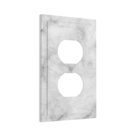 White Grey Marble Electrical Outlet Cover Decorative Wall Plate Single Duplex Plastic Faceplate for Bathroom Home Bedroom Decor 5" x 3"