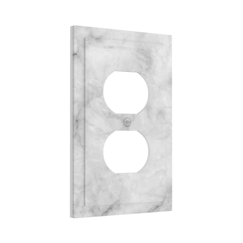 White Grey Marble Electrical Outlet Cover Decorative Wall Plate Single