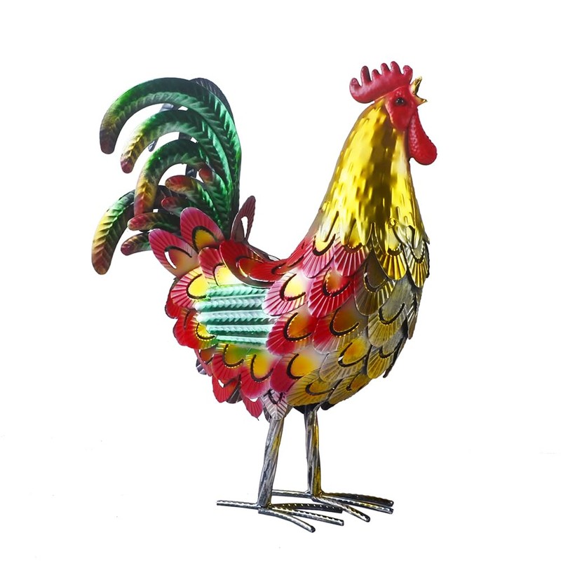 BAENRCY 15" Rooster Statue Chicken Sculpture Garden Decoration Metal Yard