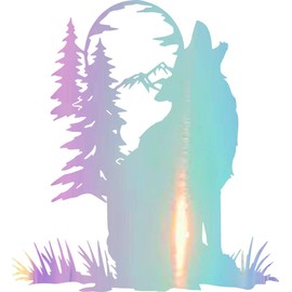 NBFU Wolf Tree Forest 1 (Holographic Opal Purple) (Set Of 2) Premium Waterproof Vinyl Decal Stickers For Laptop Phone Accessory Helmet Car Window Bumper Mug Tuber Cup Door Wall Decoration