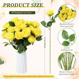 Hotop 40 Pcs Rose Artificial Flowers Bulk with Long Stem, Bouquet Roses, Realistic Silk Fake Roses for Home Wedding Centerpieces Party Table Decoration Valentine's Day Gifts(Yellow)