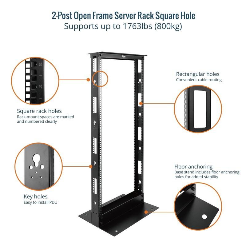 Tecmojo 27U 2-Post Open Frame Server Rack – 19" Network,