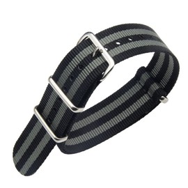 FOUUA Nylon Watch Straps Band NATO Style Choice of Colour, Length and Width 16 mm 18 mm 20 mm 22 mm 24 mm Replacement Ballistic Bands for Men and Women, Black / Grey, Robust bracelet