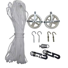 Outdoors Clothesline kit, Clothesline Pulley kit, 5 "Nylon Clothesline Pulley kit, 150 ft Outdoor Clothesline, Clothesline S Separator Spreader, Hook and Clothesline Tightener