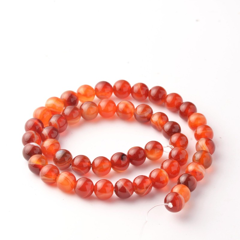8mm Round Orange Striped Agate Natural Stone Beads for Bracelets