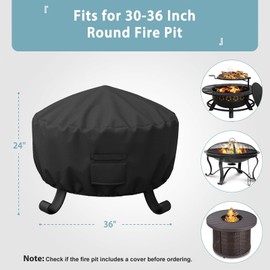 SHINESTAR 36 Inch Round Fire Pit Cover, Fits 30-36'' Wood Burning Fire Pit for Bali Outdoors, Sunnydaze, YAHEETECH and More, Waterproof & Windproof, 36 Dia x 24 H