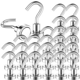 MIN CI 26pcs Strong Magnetic Hooks, 16mm Strong Magnets Heavy Duty 22lb, Neodymium Magnet with Hook, Magnetic Hooks for Cruise Cabins, Fridge, Kitchen, Workplace