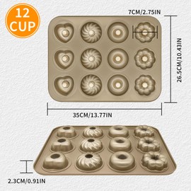 Yumatouch 12 Cavity Donut Baking Pans Nonstick Donut Pan Carbon Steel Ring Donut Baking Tins Doughnut Pans Donut Molds Baking Pan 4 Patterns