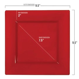 Kaya Elegant Red Square Dinner Plates - 9.5" (Pack of 10) - Perfect for Weddings, Birthday Parties, Festivals & More