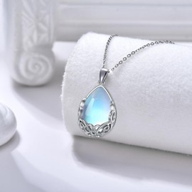 CHENGHONG Moonstone Necklace 925 Sterling Silver Celtic Pendant Necklace Celtic Knot Jewellery Irish Gifts for Women Girls