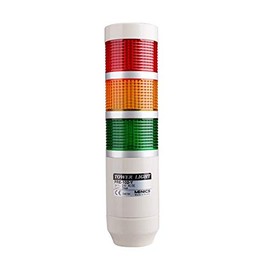 PREF-310-RYG, LED stack tower light, 56mm red/yellow/green color 3 stack modular, Steady/flash, Pole mounting beige body, 25" prewired, 110V AC