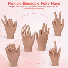 Vnmcry Practice Hand for Acrylic Nails Silicone Fake Hands Mannequin Flexible Bendable Manicure Nail Practice Hand with Stand and 528 Pcs Nail Tips