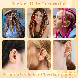 Tyqour 120Pcs Gold Hair Jewelry for Locs, Hair Cuffs for Braids, Hair Clips for Braids, Gold Hair Rings, Adjustable Hair Charms for Braids, Hair Braid Accessories for Women Men Braids Decoration